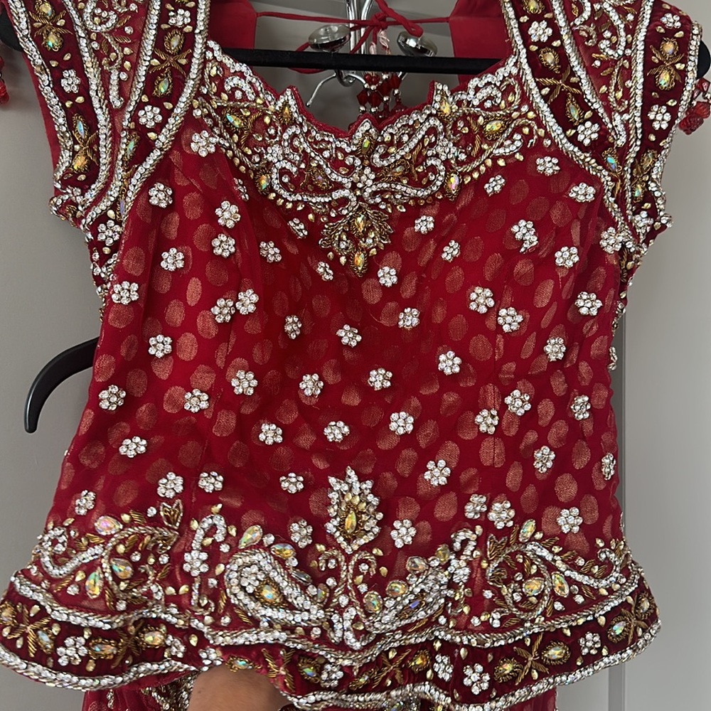 Bridal Traditional Red Lengha w/ Crystal Details